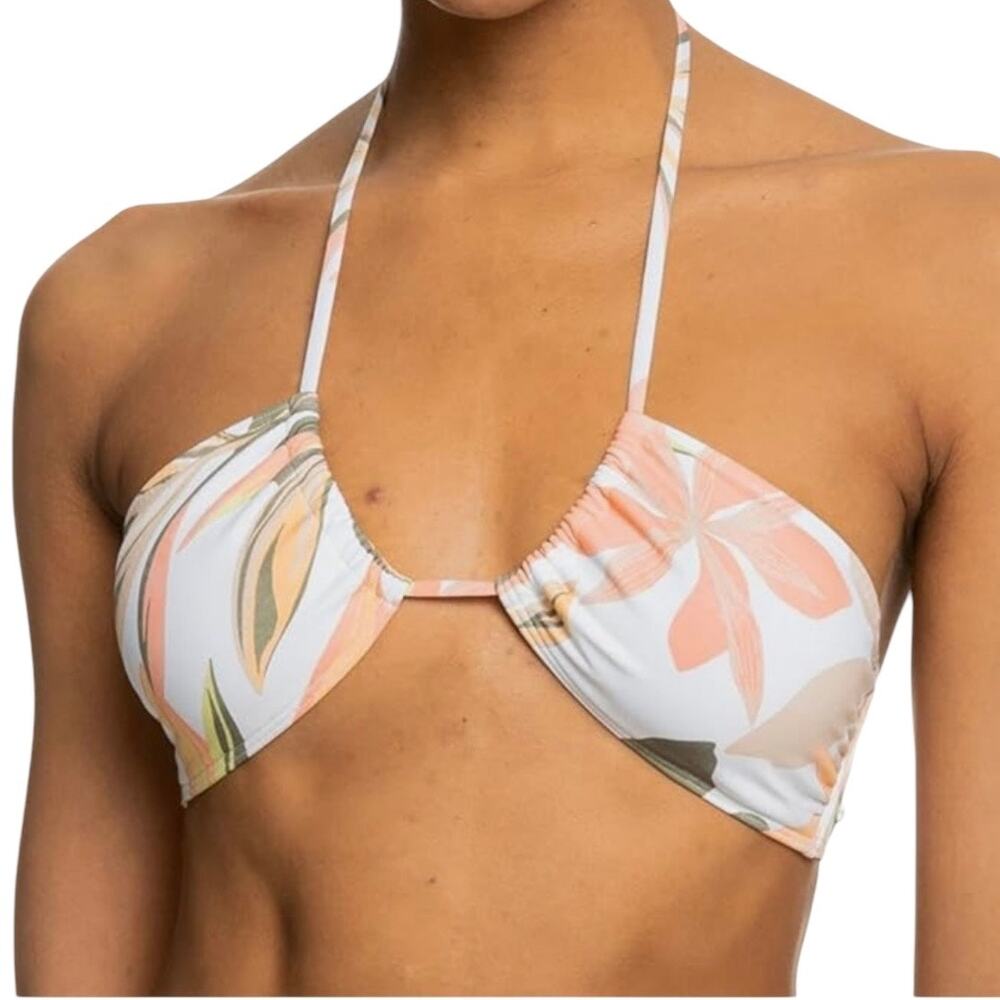 Roxy Junior’s Pt Beach Classics Floral Print Bikini Swimsuit Top White Size XS